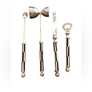 Vintage Bar 4PC Utensils Striped Marble Handles Black White Cocktail Mid Century